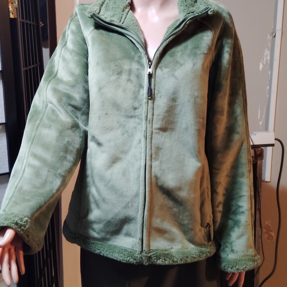 GreenTea Olive Green Velour Zip Up Jacket - Picture 4 of 9